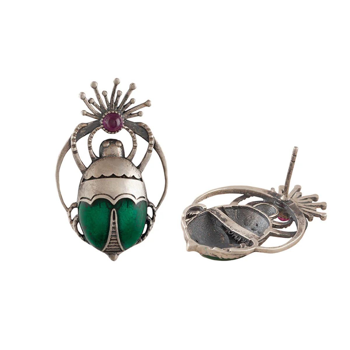 Bhramara Silver Stud With Pink Rubellite Stone Earrings - Without Tail by MOHA - Image 4
