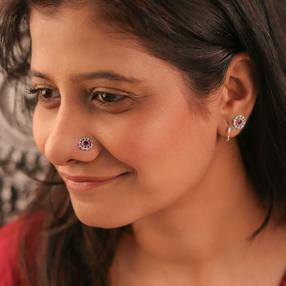 Mallika Silver Upperlobe Stud Earrings by Moha - Image 3