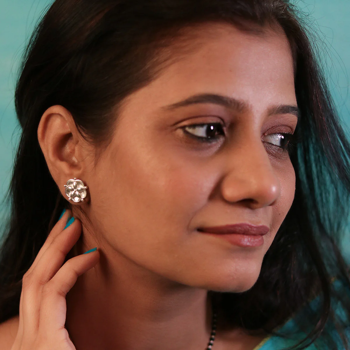 Nilaya Silver Stud  Earrings by MOHA - Image 5